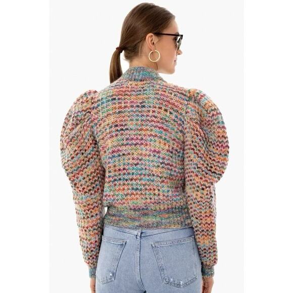 Ulla Johnson Fiora Wool Puff Sleeve Rainbow Cardigan Sweater Sz M / L - Picture 14 of 16